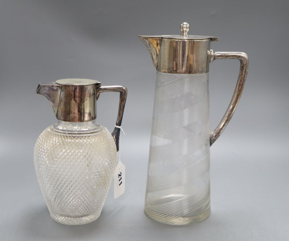 A Hukin & Heath hobnail glass claret jug and another, tallest 28.5cm